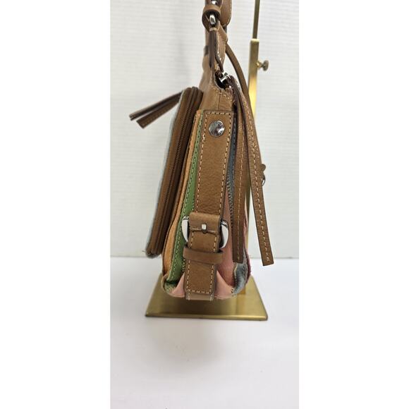 Fossil Crossbody Multicolor Boho Leather Stripes Patchwork Shoulder Bag Y2K - Picture 6 of 10